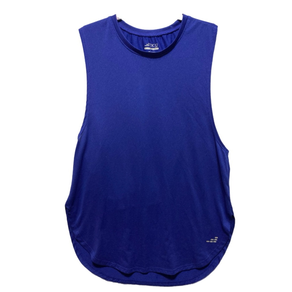 BCG small active top w tru-wick sleeveless curved hem blue EUC 11153